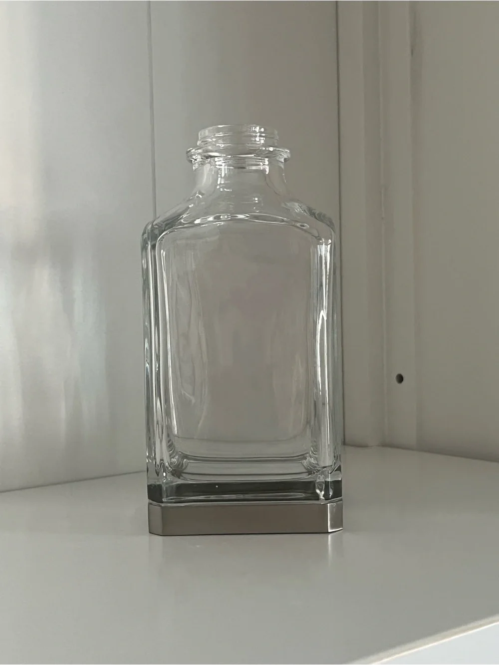Clear Glass Decorative Bottle Decanter Silver Base No Stopper